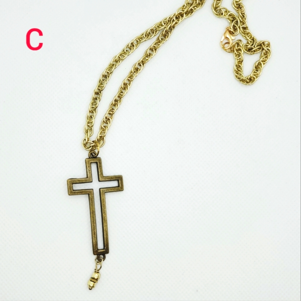 Antique Gold Cross Necklace - Style C